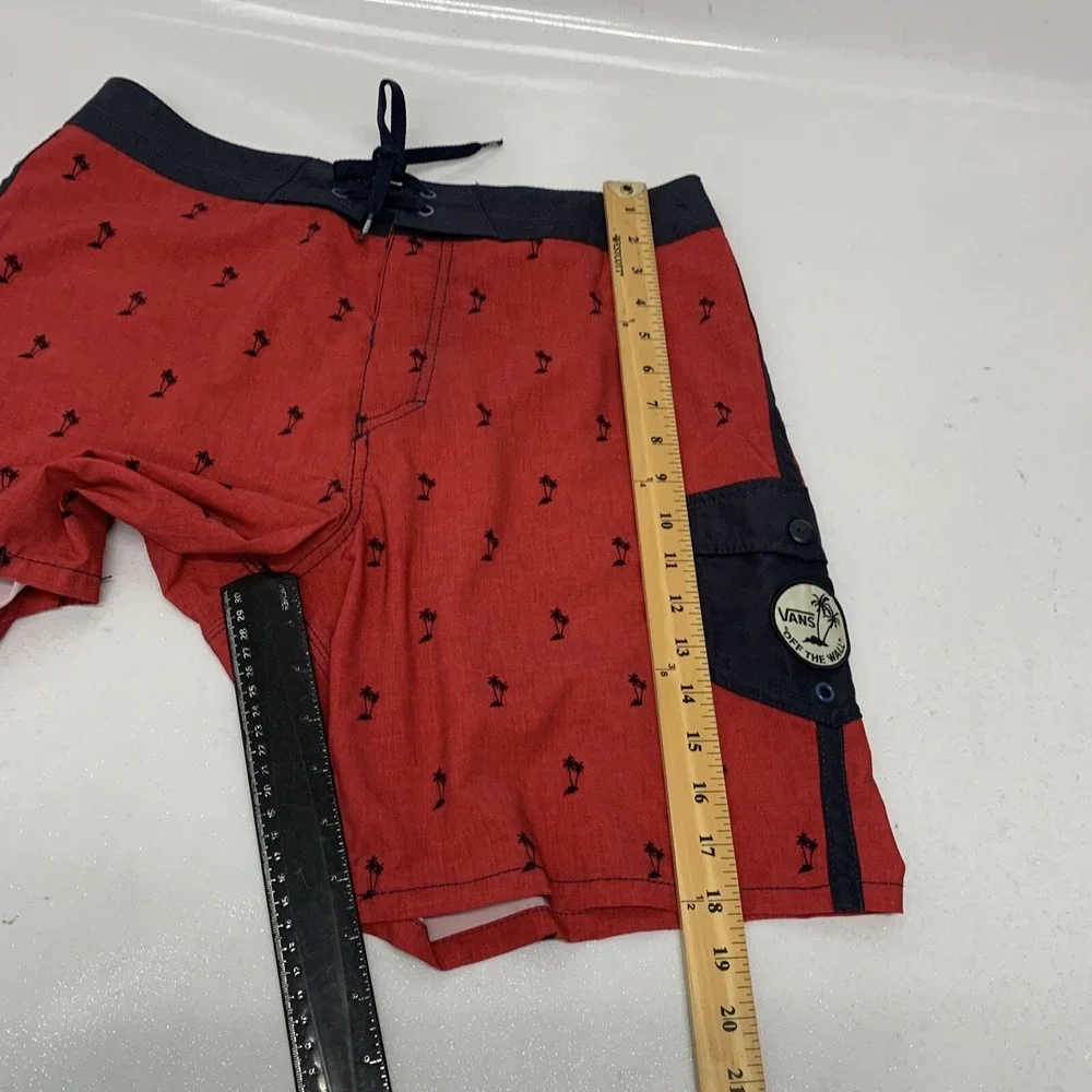 Van Novelty Board Shorts Men 32 Palm Trees Red Stretch Beach Vacation Inseam‎ 7